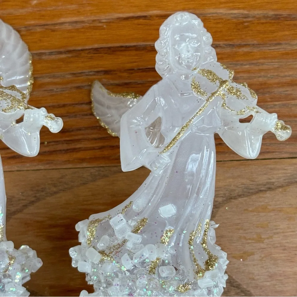 Angel Icicle Ornaments 11” In Length plastic Glass look Set of 4